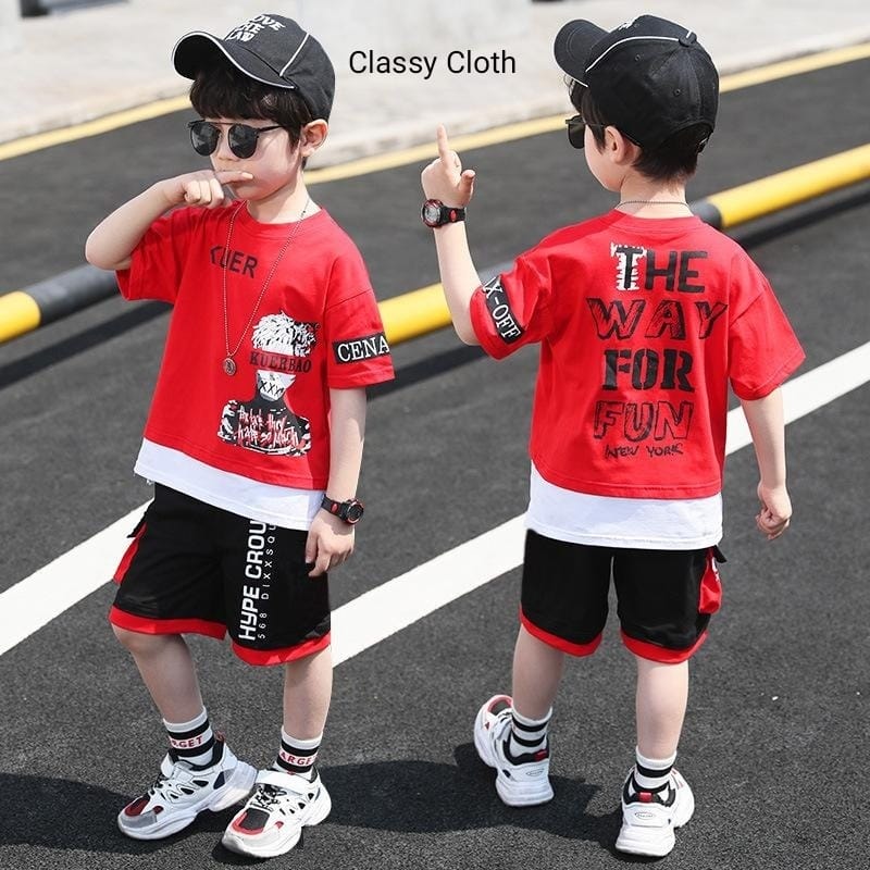 TMF-34 COTTON T SHIRT & PANT COMBO 2 PCS (kuer red)