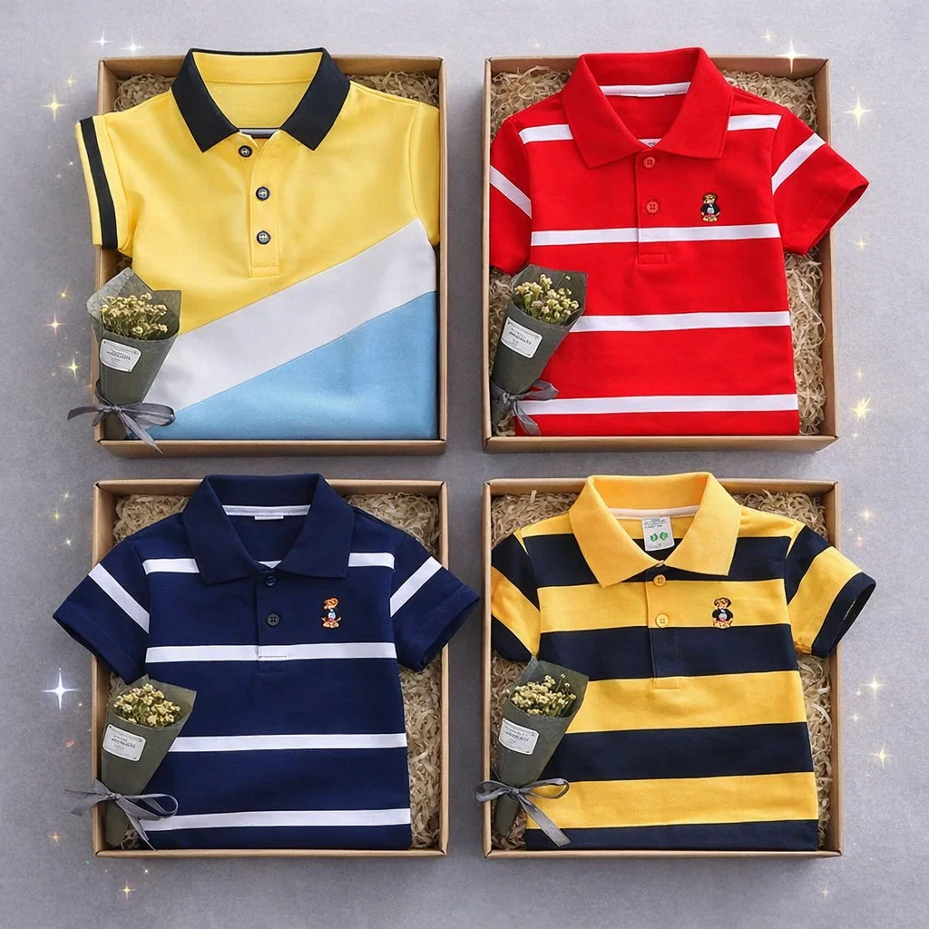 TMF-635 POLO T SHIRT Combo 4pcs-(yellow contrast/red/navy/M-yellow)
