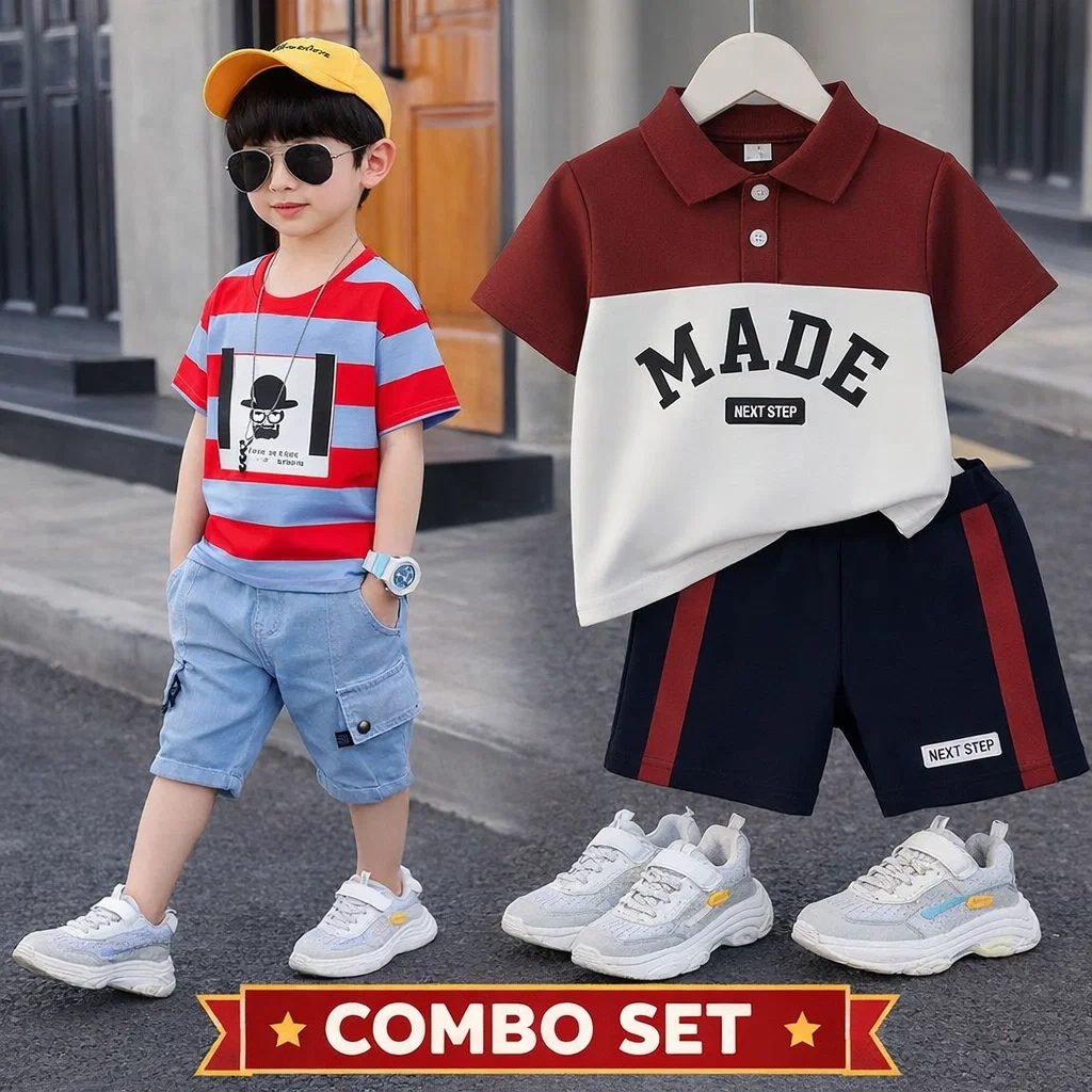 TMF-326 POLO T SHIRT COMBO 2 SET (maroon made/red jeans)