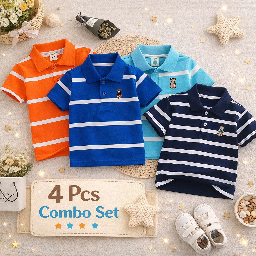 TMF-628 POLO T SHIRT Combo 4pcs-(orange/royal-blue/deep sky-blue/black)