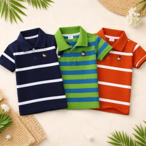 TMF-542 POLO T SHIRT Combo 3pcs-(navy/deep-parrot/deep-orange)