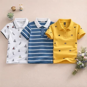 TMF-523 POLO T SHIRT Combo 3pcs-(white-cheak,deep sky-blue, yellow-love polo)