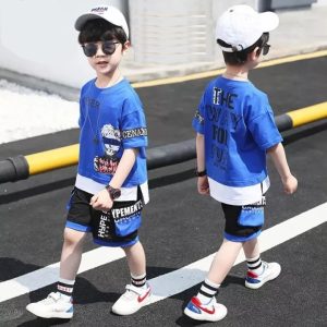 TMF-33 COTTON T SHIRT & PANT COMBO 2 PCS (kuer blue)