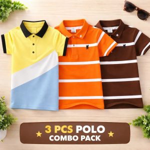 TMF-551 POLO T SHIRT Combo 3pcs-(yellow contrast/orange/coffee brown)
