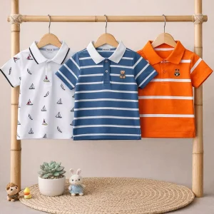 TMF-526 POLO T SHIRT Combo 3pcs-(white-cheak/deep sky-blue/orange)