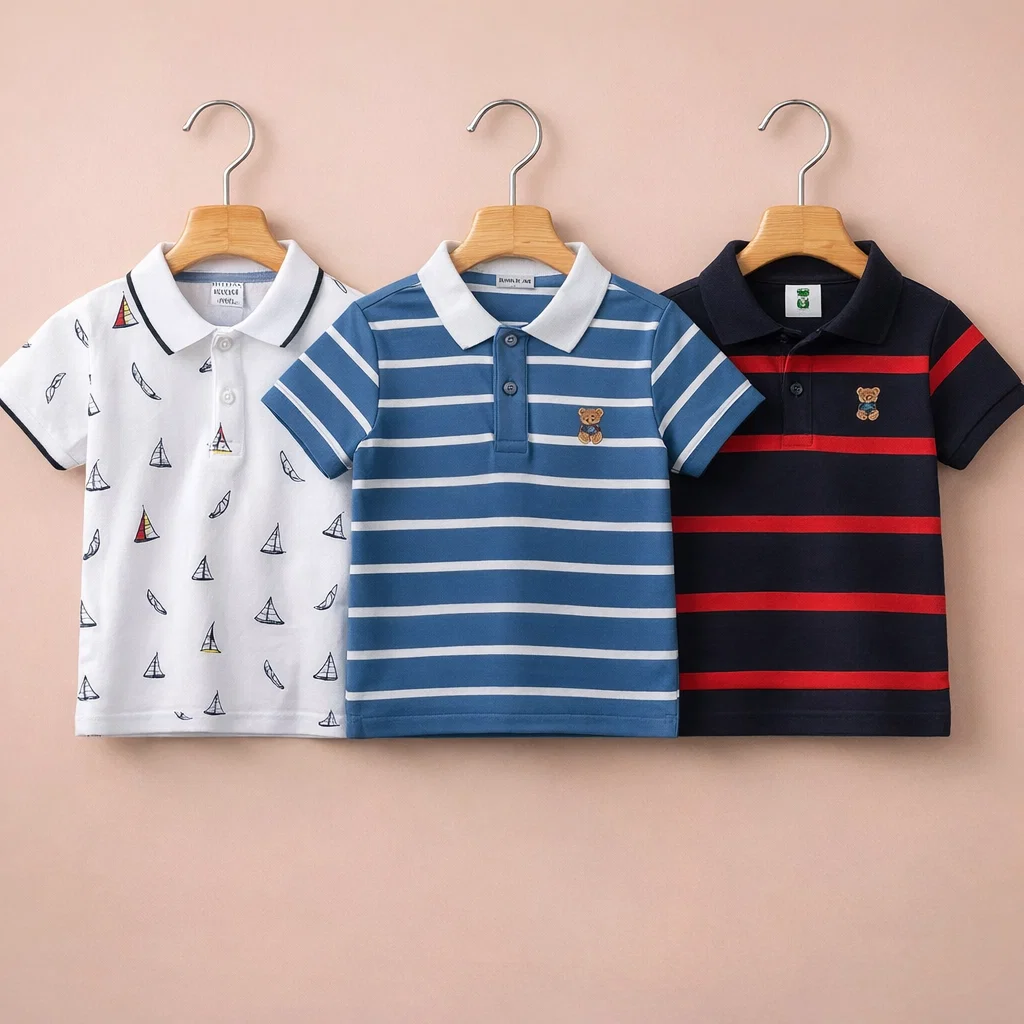 TMF-527 POLO T SHIRT Combo 3pcs-(white-cheak/deep sky-blue/red streap -black)