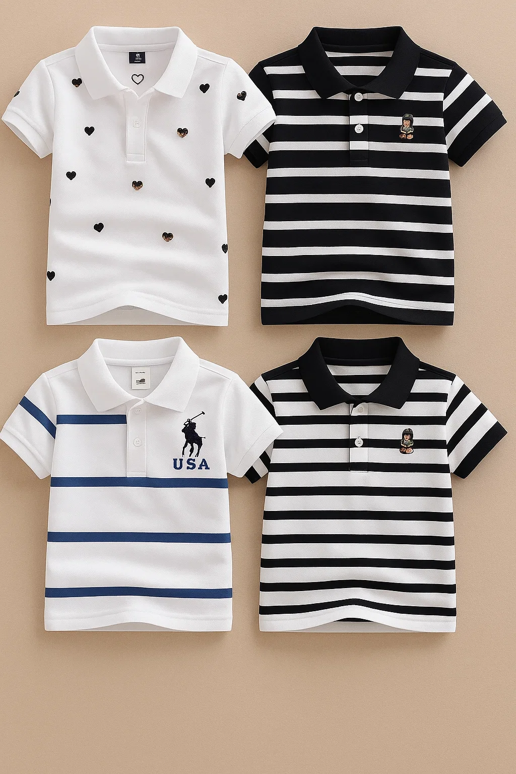 TMF-607 POLO T SHIRT Combo 4pcs-(black,white,usa-white,love-white)