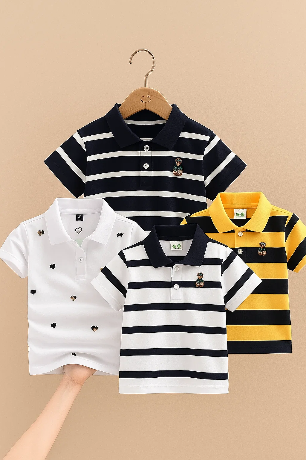 TMF-606 POLO T SHIRT Combo 4pcs-(black,white,M-yellow,love-white)
