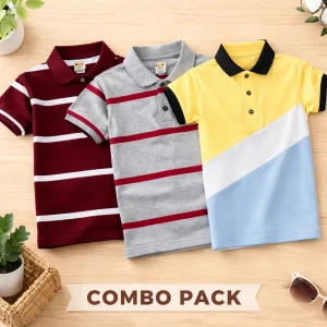 TMF-556 POLO T SHIRT Combo 3pcs-(maroon/grey/yellow contrast)