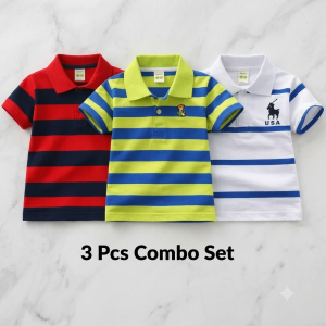 TMF-561 POLO T SHIRT Combo 3pcs-(M-Red/Light parrot/Usa)