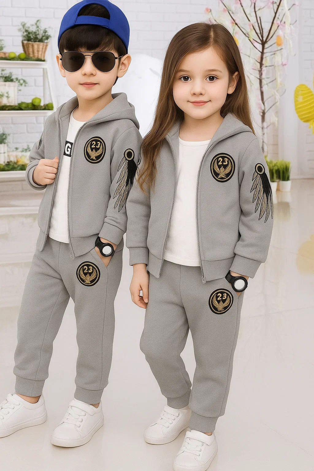 TMF-806 Zipper Hoddie & Pant Set-(Gray Eagle)