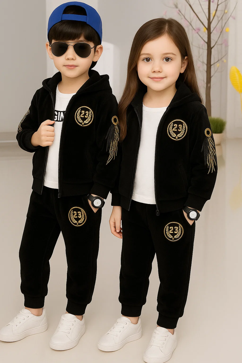 TMF-807 Zipper Hoddie & Pant Set-(Black Eagle)