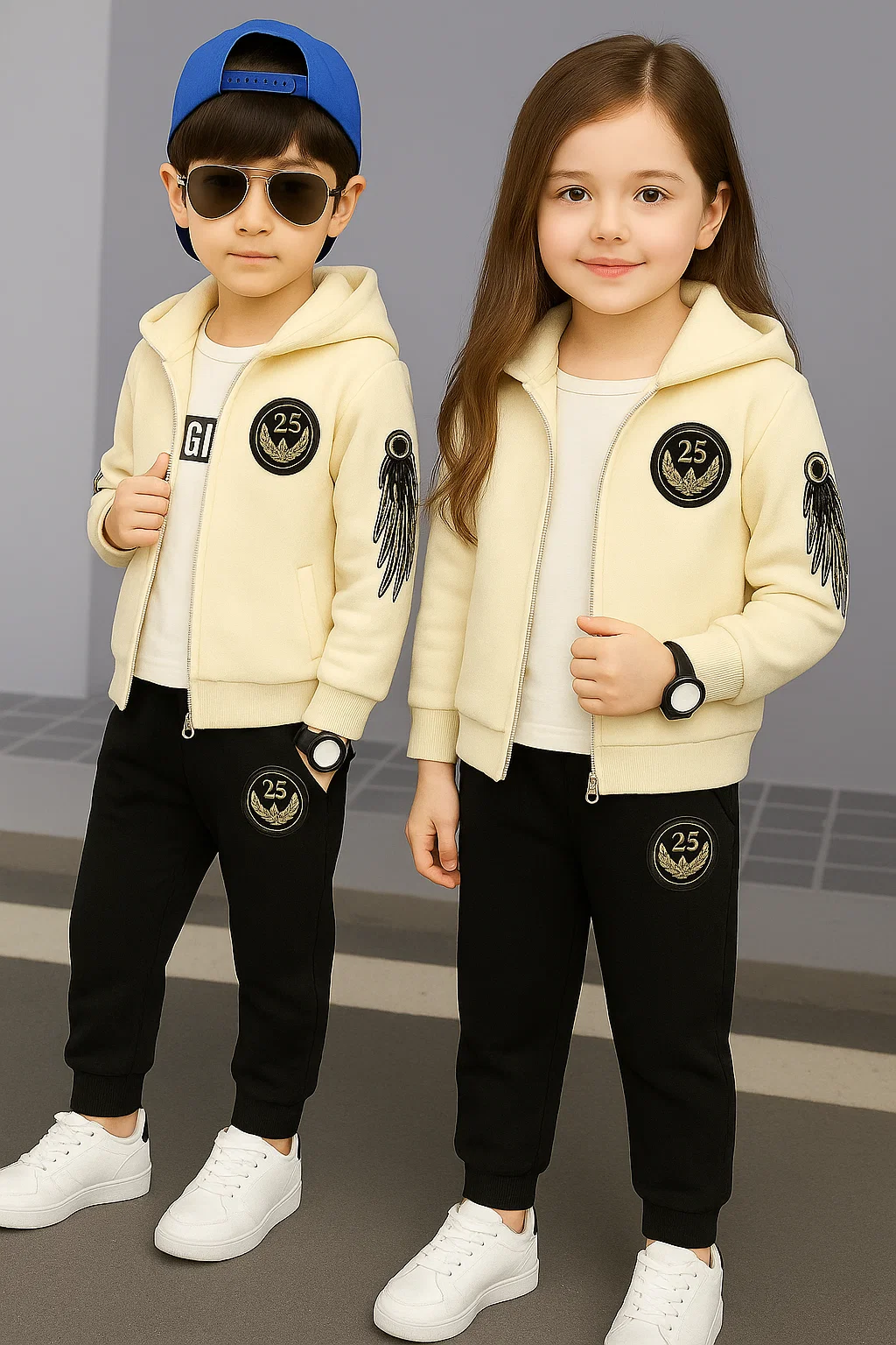 TMF-809 Zipper Hoddie & Pant Set-(White Black Eagle)