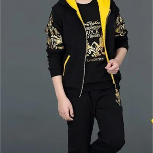 TMF-825 Zipper Hoddie+Pant+T-Shirt 3pcs Set -(Black Afsan)